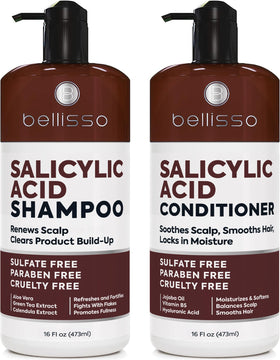 BELLISSO front packaging of shampoo and conditioner showing clean design and benefits