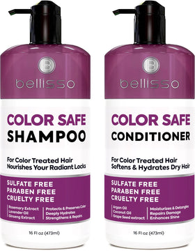 BELLISSO front packaging showing shampoo and conditioner protecting color