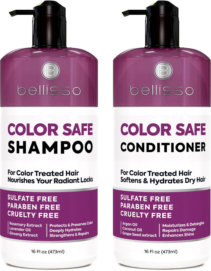 BELLISSO front packaging showing shampoo and conditioner protecting color