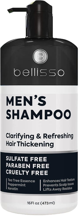 BELLISSO front packaging shows shampoo bottle and energizing design for confident cleanse