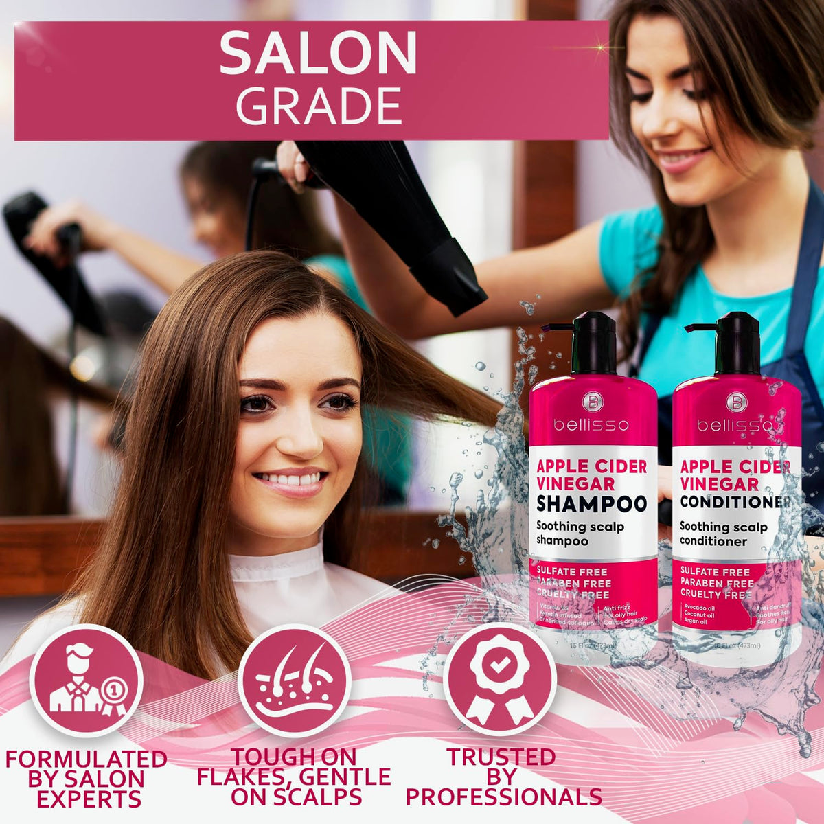 BELLISSO in-shower use applying shampoo to scalp to reduce flakes and calm irritation