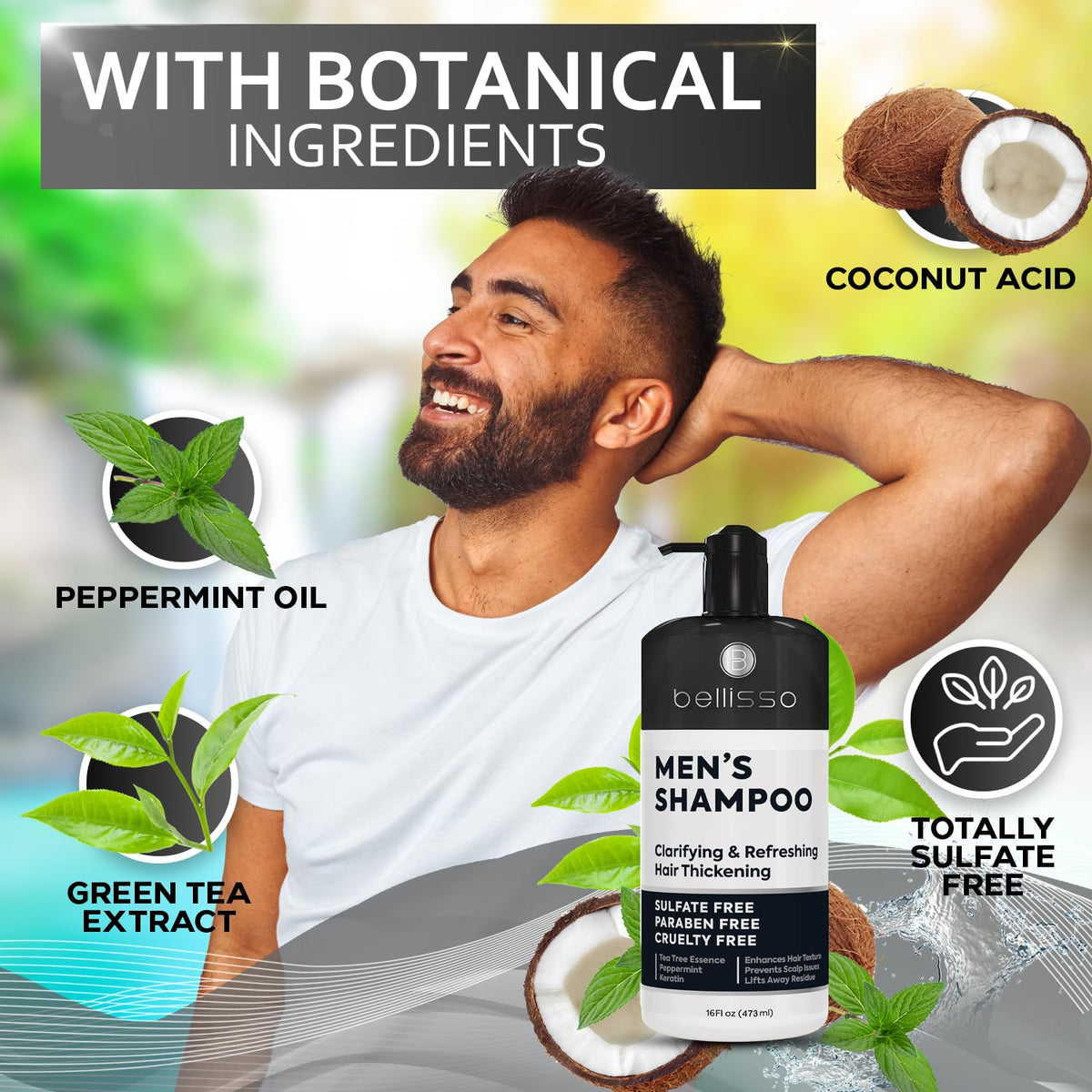 BELLISSO in-use image of man lathering hair to remove oil and workout residue