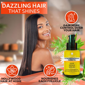 BELLISSO serum applied to damp hair demonstrating frizz control benefit