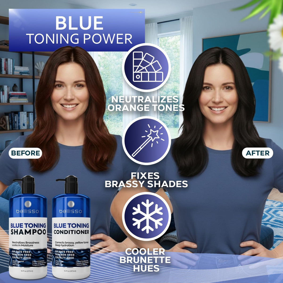 BELLISSO label closeup highlighting sulfate-free, paraben-free formula and benefits