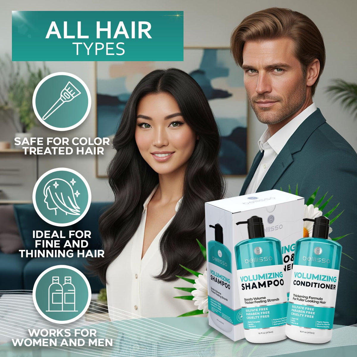 BELLISSO label detail showing sulfate-free paraben-free claims and benefits