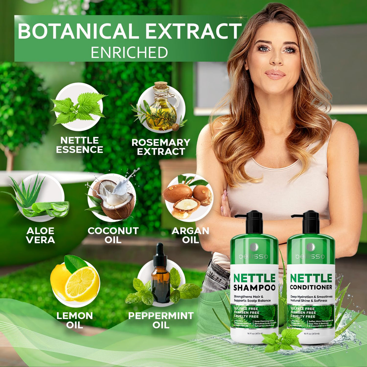 BELLISSO product label close-up showing botanical ingredients and transparency benefit