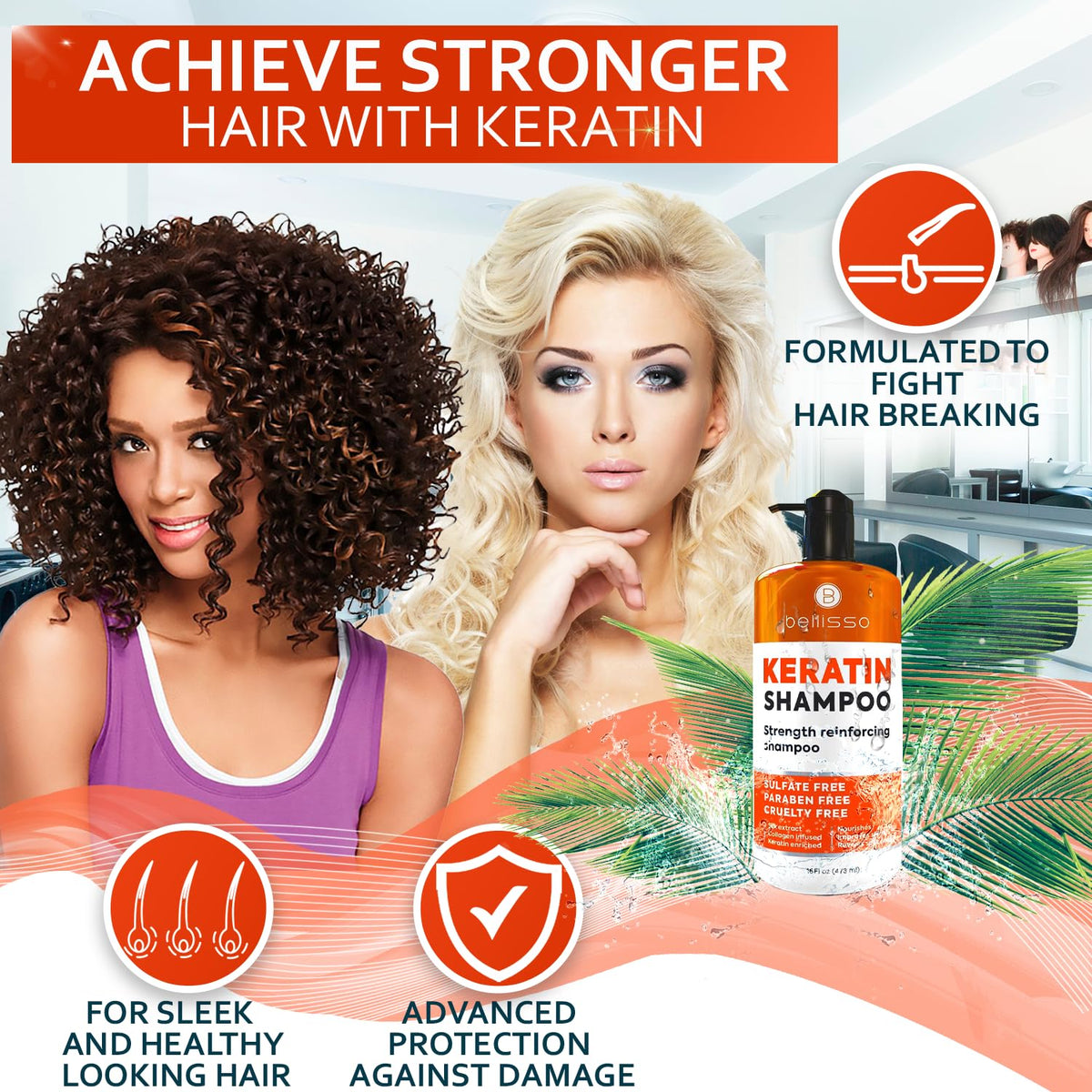 BELLISSO label close-up highlighting silk protein and clean formula benefits
