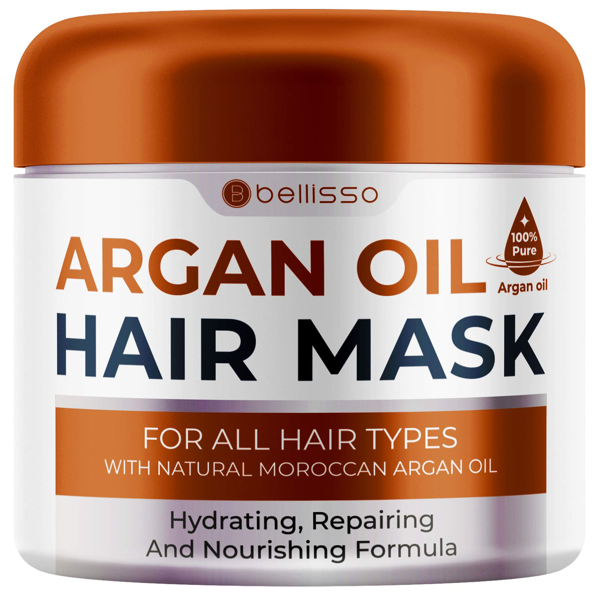 BELLISSO jar front view showing label and rich moisturizing mask benefits