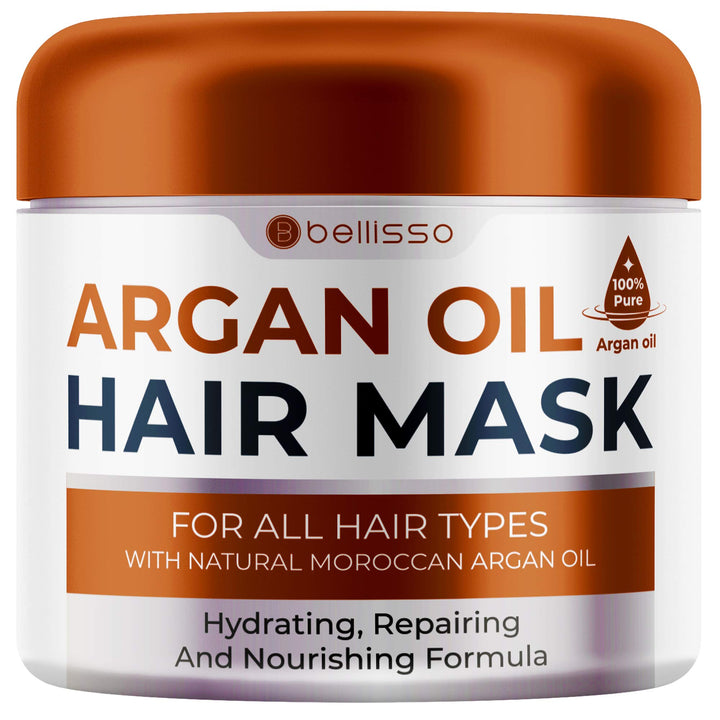 BELLISSO jar front view showing label and rich moisturizing mask benefits