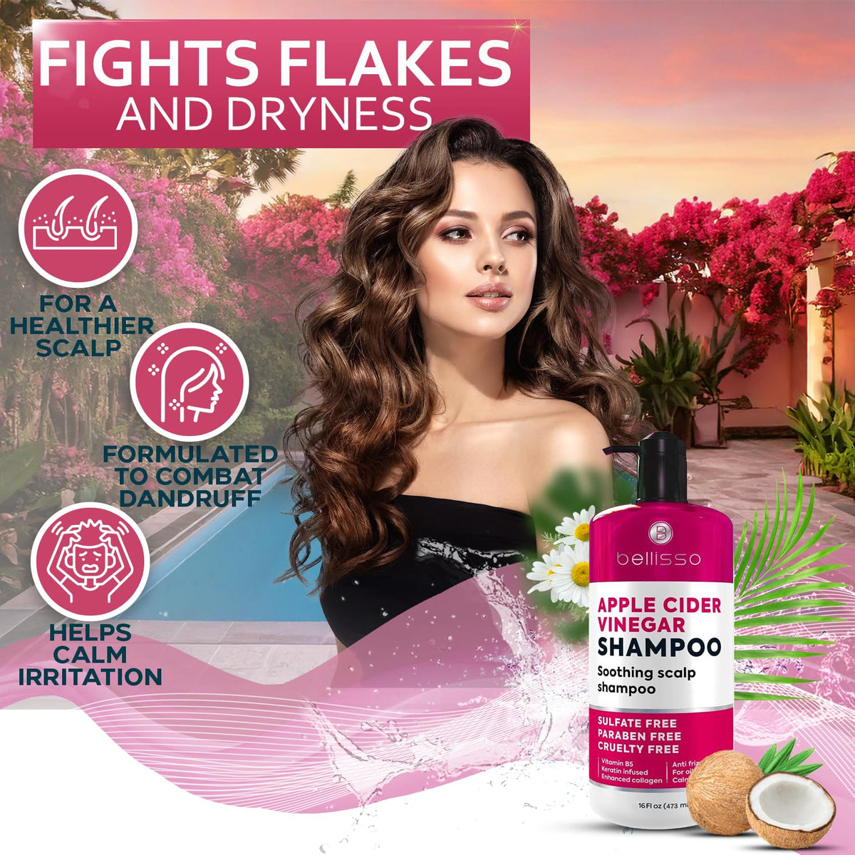 Bellisso shampoo on hand producing rich lather to show cleansing power