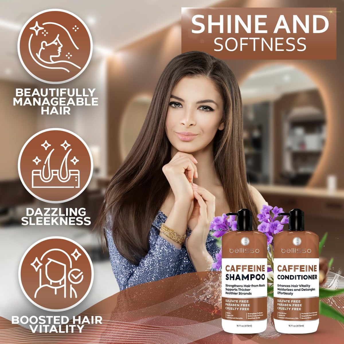 Bellisso scalp massage in use with hands applying shampoo for invigorated scalp benefit