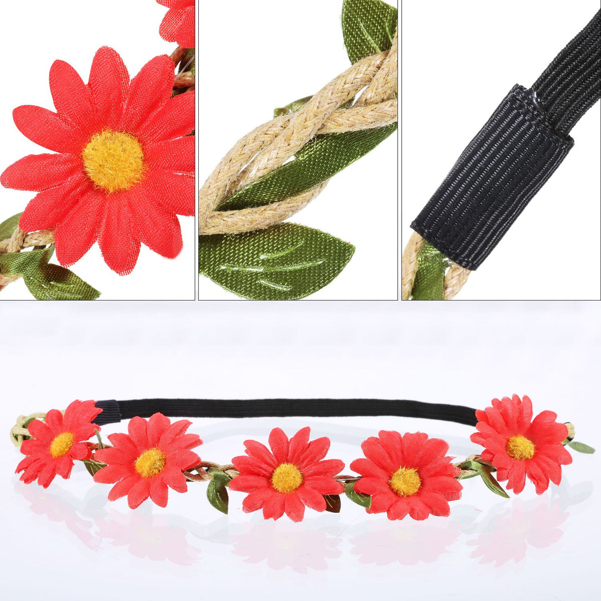 Bememo model wearing a daisy crown outdoors highlighting festival-ready style