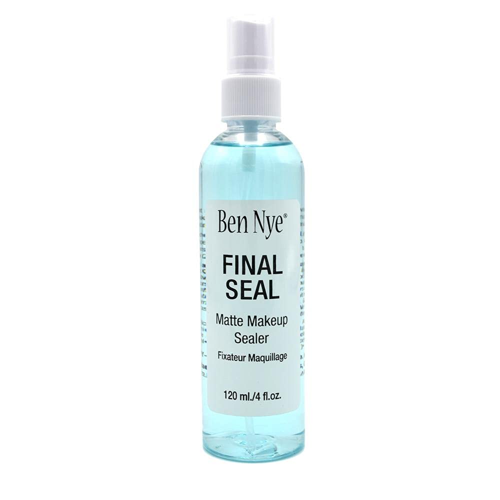 Ben Nye Final Seal being misted on face delivering longwear benefit
