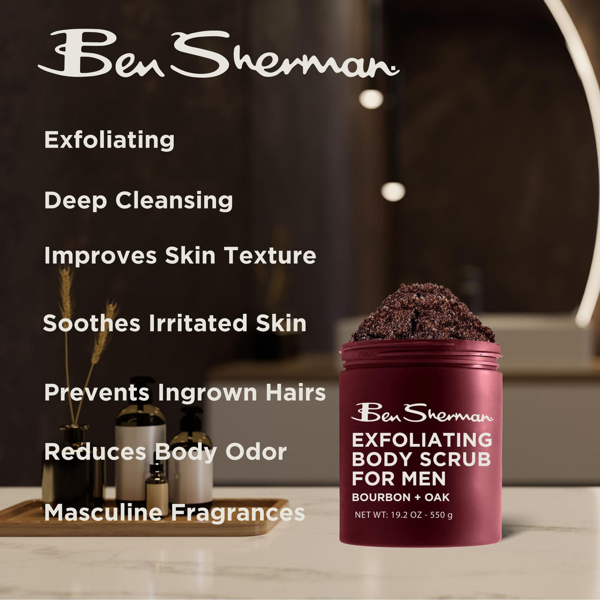 Ben Sherman close-up of exfoliating granules, shows effective buffing action