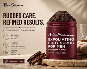Ben Sherman jar with four scent variant props illustrating fragrance choices