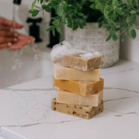 Bend Soap Company label close-up listing simple natural ingredients for transparency