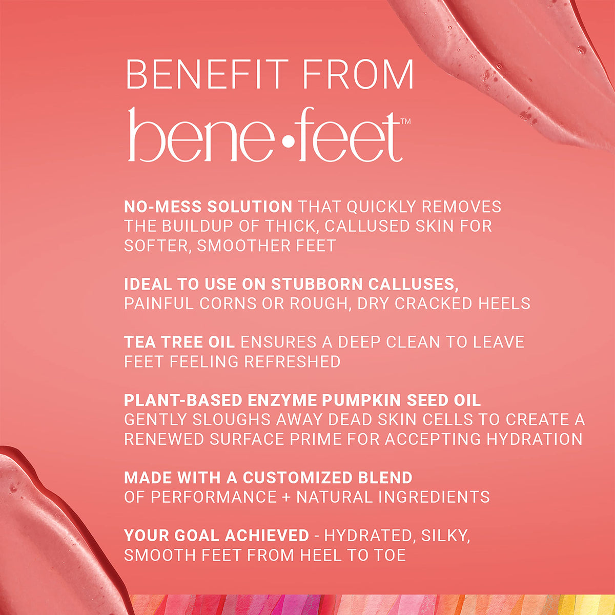 Benefeet product texture on skin close-up illustrating smoothening effect