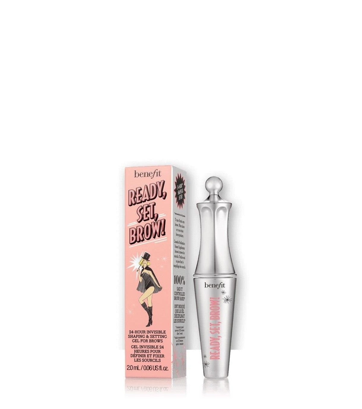 Benefit brow setter applied on brows close-up demonstrating clear hold and groomed shape