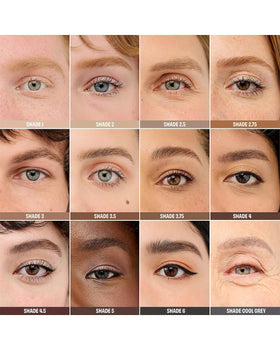 Model applying Benefit Precisely My Brow Wax with brush to create defined natural-looking brows