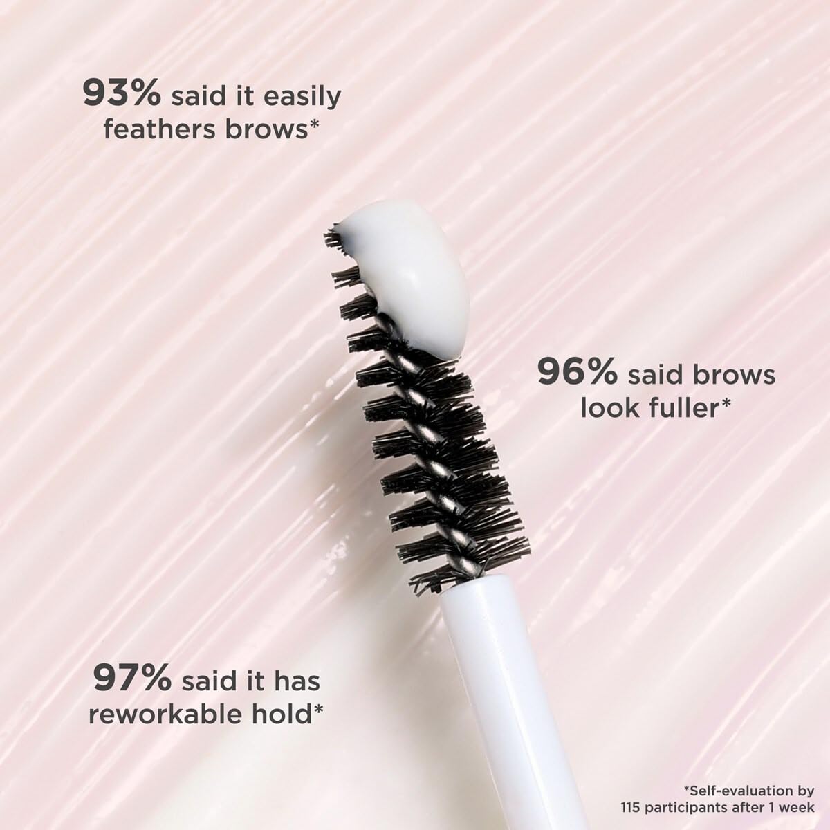 Benefit cream on spoolie demonstrating smooth pick-up and effortless feathering benefit