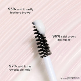 Benefit cream on spoolie demonstrating smooth pick-up and effortless feathering benefit