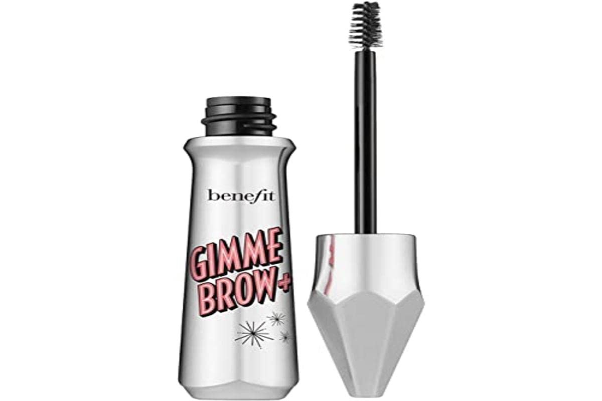 Benefit Gimme Brow showing wand and tube, precision brush for natural volume