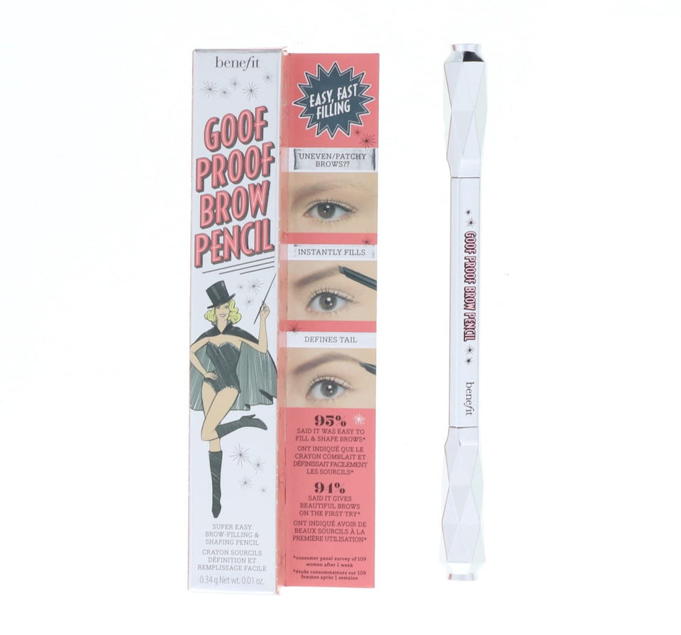 Benefit Goof Proof Brow Pencil front packaging showing shade 03 Medium and DLX size for easy identification