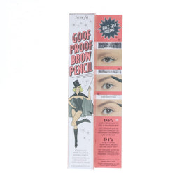 Benefit pencil next to lipstick showing compact DLX 0.01 oz size ideal for travel and touch-ups