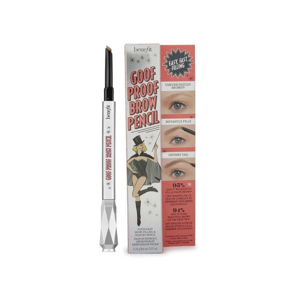 Benefit Goof Proof front packaging showing pencil and box, compact for travel