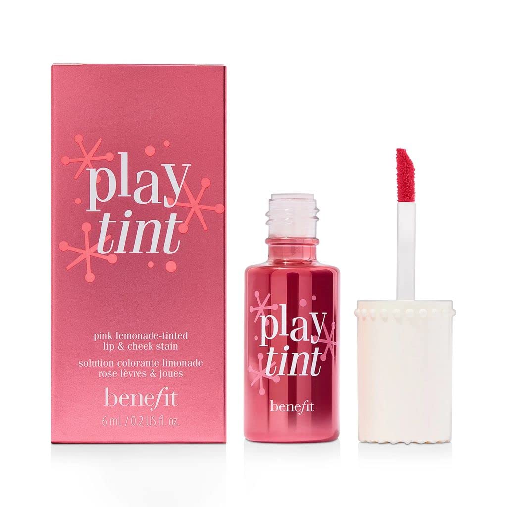 Benefit applied on lips and cheeks demonstrating natural flush