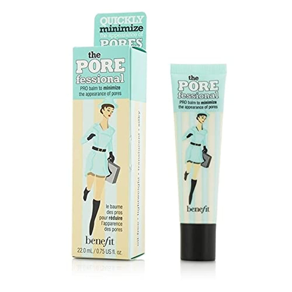 Benefit front packaging showing compact 0.75 oz tube and label for easy travel