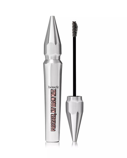 Benefit Precisely My Brow Wax front jar showing warm deep brown shade and compact size for travel