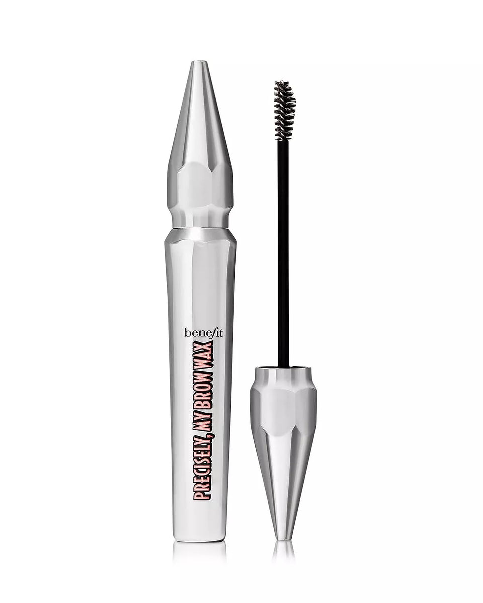 Benefit Precisely My Brow Wax front jar showing warm deep brown shade and compact size for travel