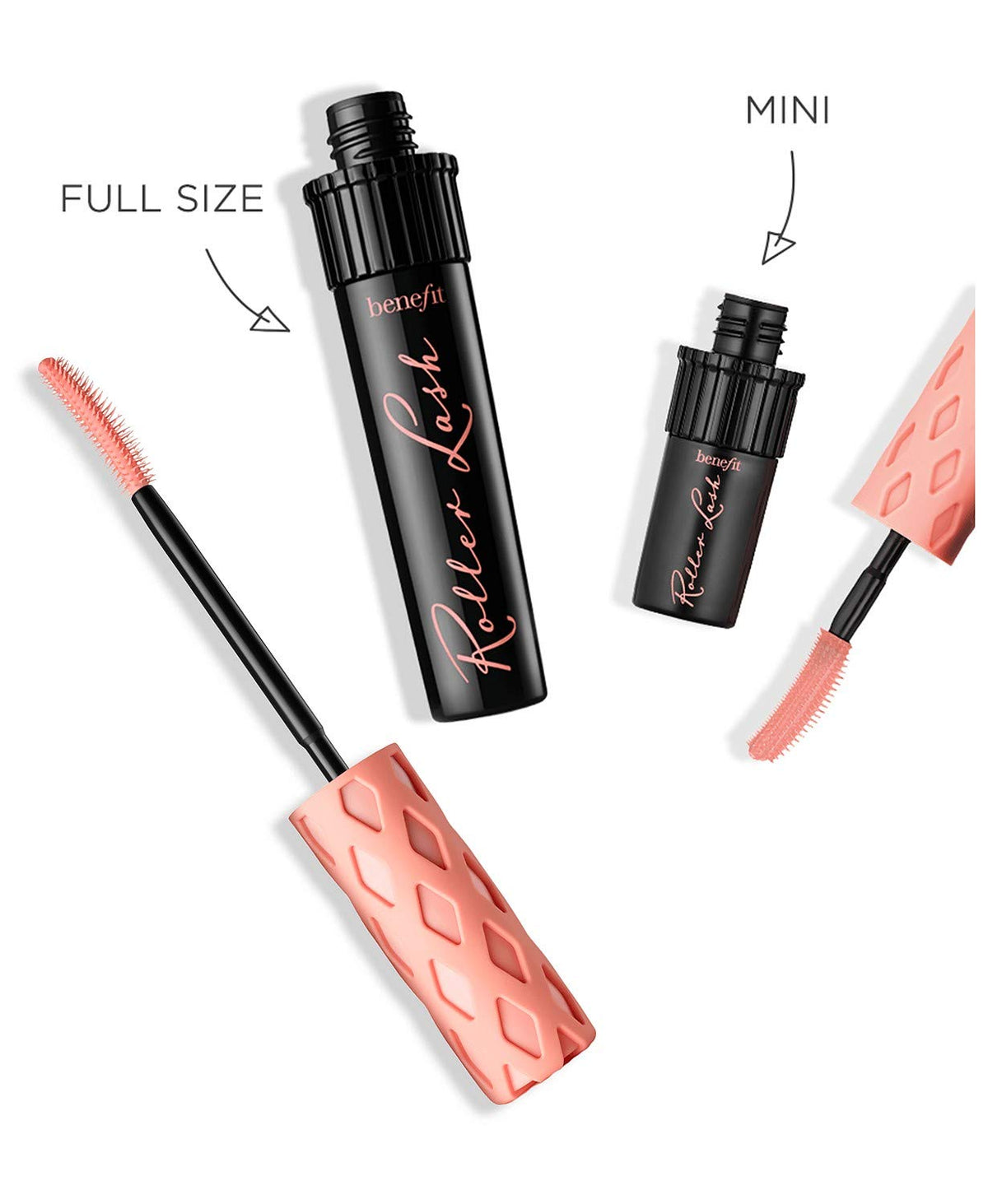 Benefit Roller Lash brush closeup highlighting curved Hook n Roll bristles for separation