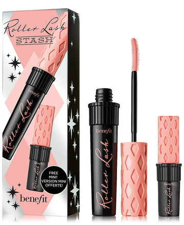 Benefit Roller Lash front packaging showing full-size and mini for convenient curl
