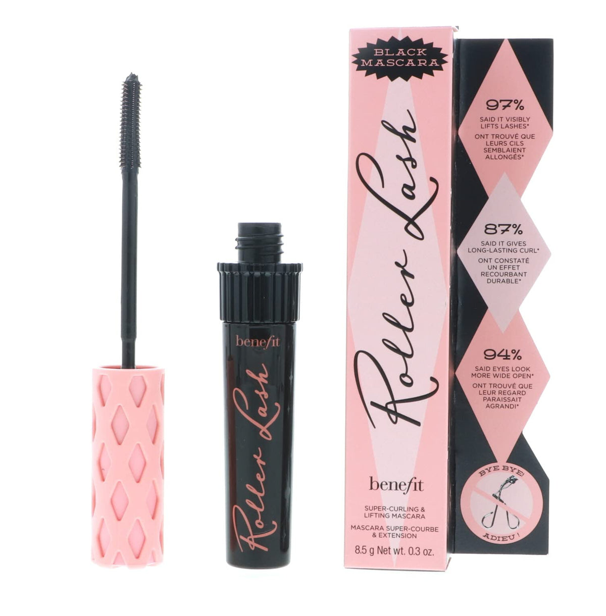 Benefit Roller Lash front tube showing sleek packaging and Black shade benefit