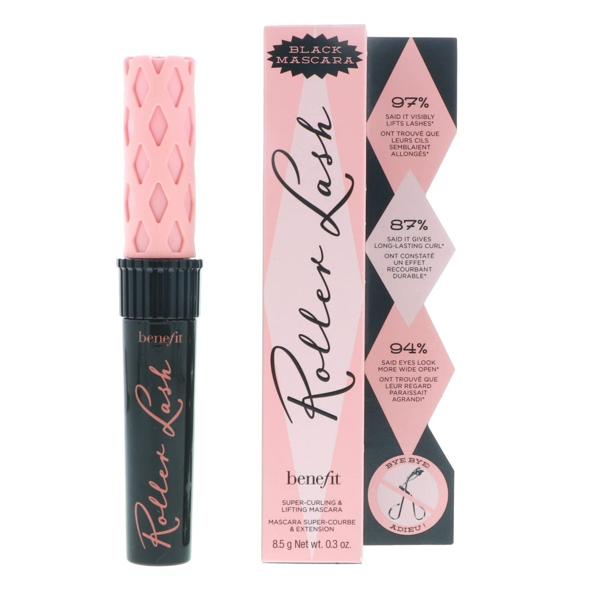 Benefit mascara being applied to model eye to show lifted, separated lashes benefit