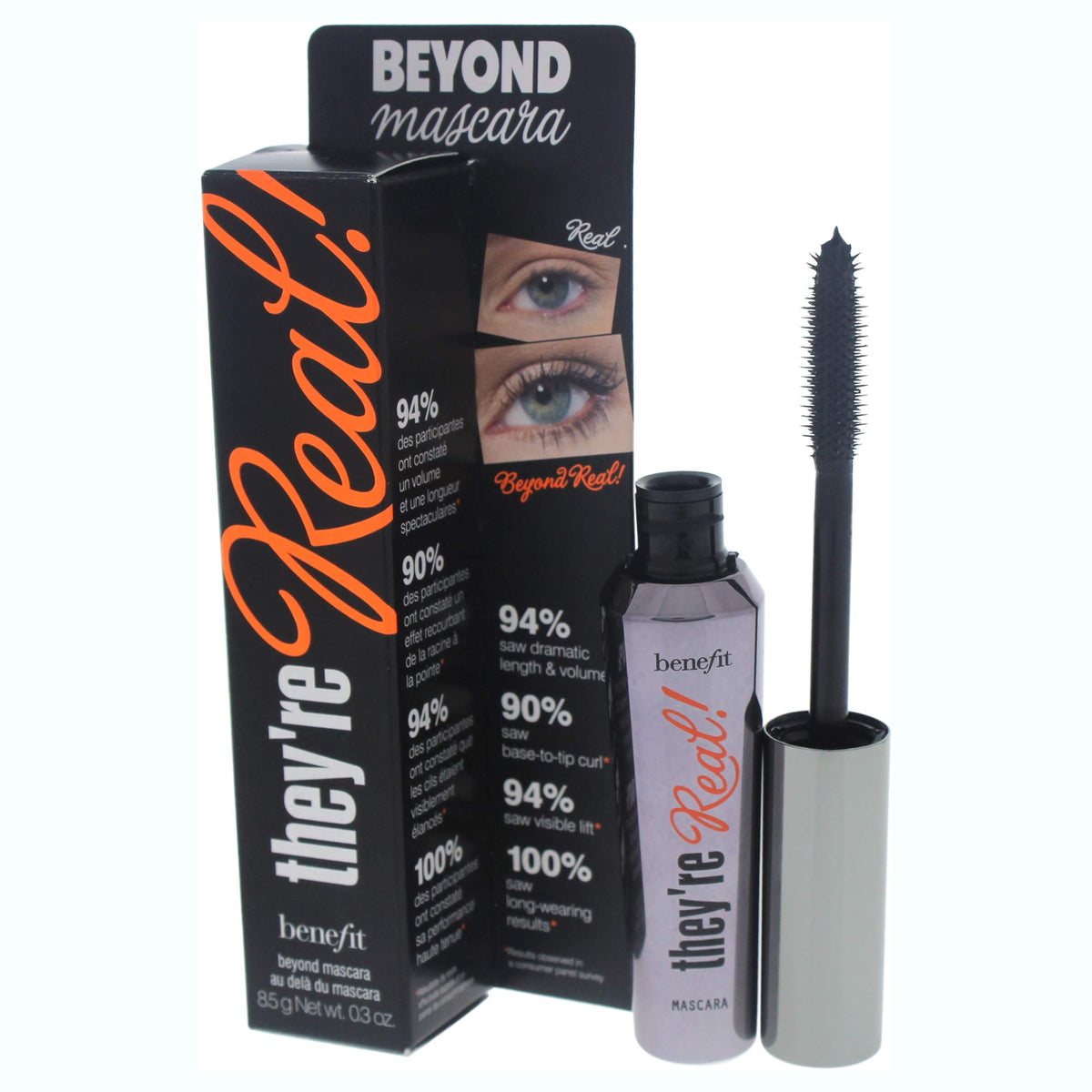 Benefit mascara texture swatch on skin illustrating smooth, buildable pigment