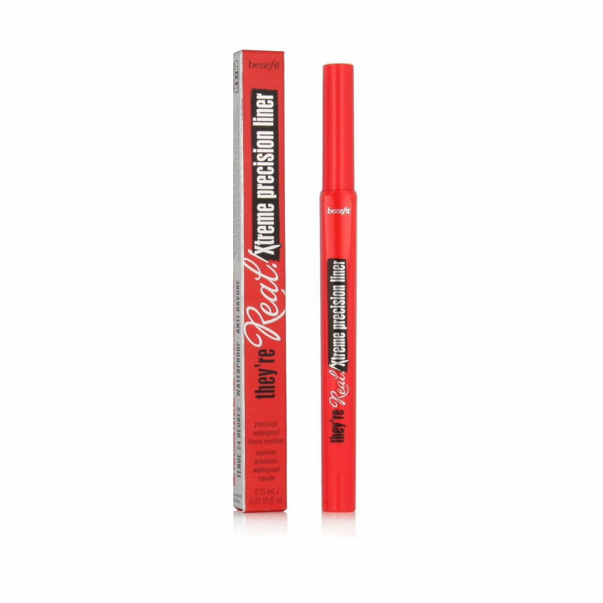 Benefit they're real! front packaging showing compact black liner, clear brand impact