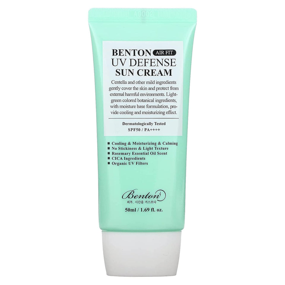 BENTON front packaging showing SPF50+ protection and compact tube