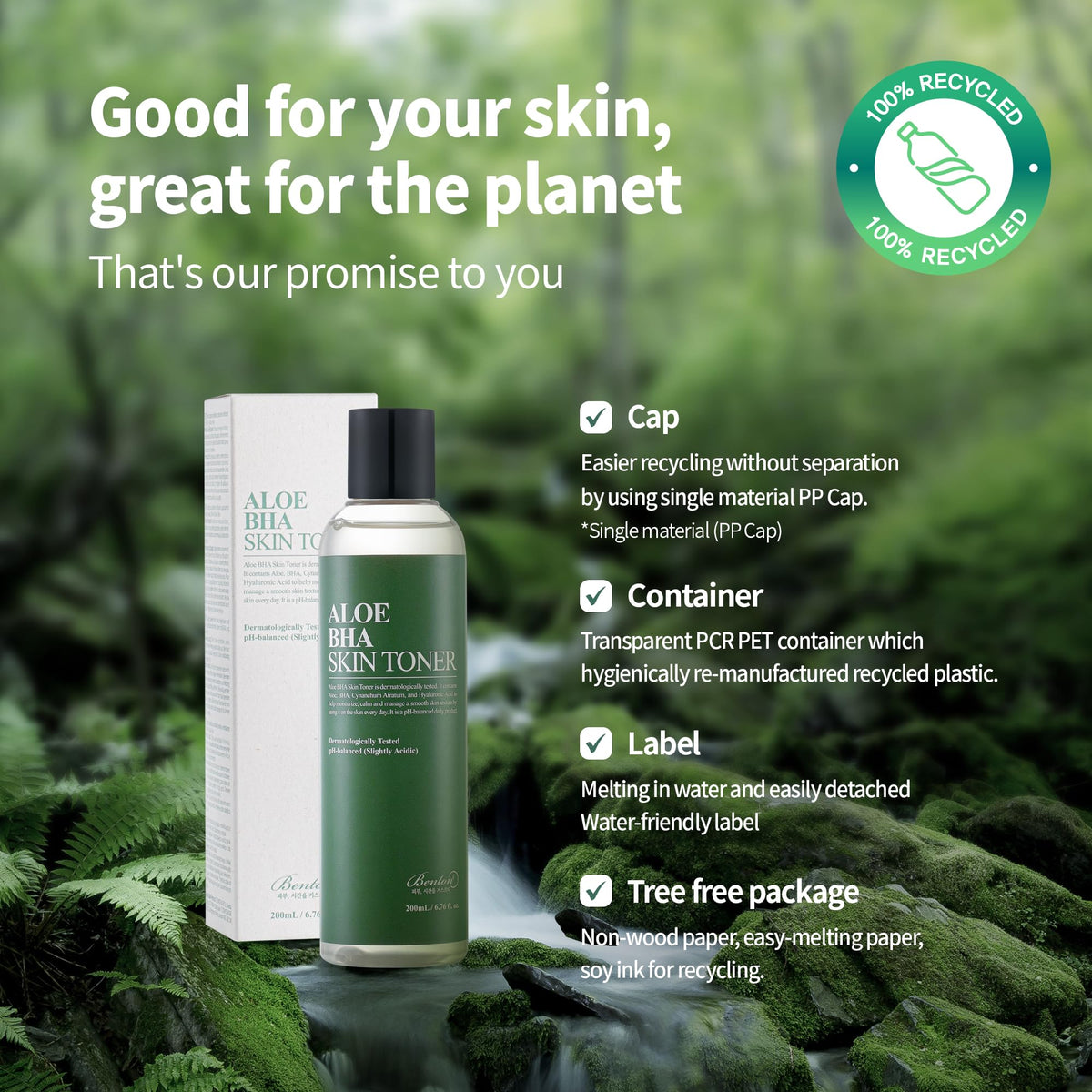 BENTON bottle in hand for scale conveying portable everyday skincare benefit
