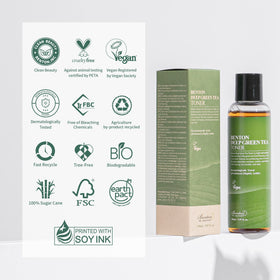 BENTON toner being patted on skin to show soothing application and cooling benefit