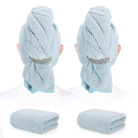 BEoffer front view of two packaged microfiber towels showing color and size benefits