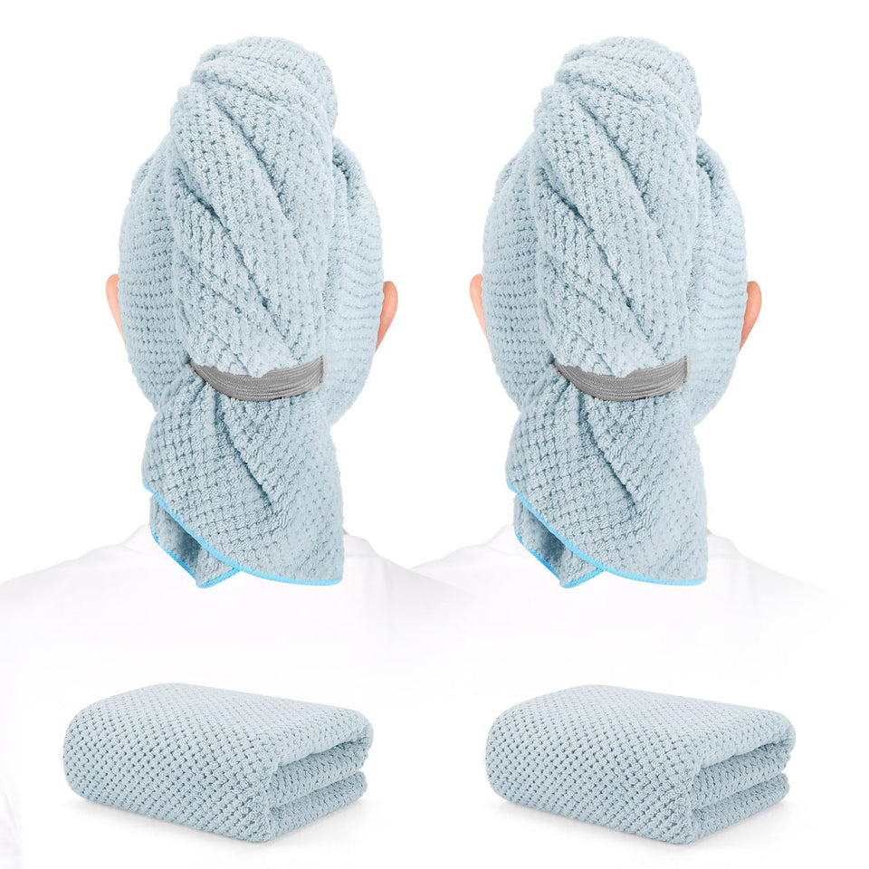 BEoffer front view of two packaged microfiber towels showing color and size benefits