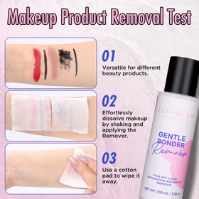 BEPHOLAN applied with cotton pad demonstrating quick adhesive dissolution benefit