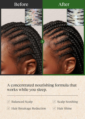 Bephor applied to scalp before sleep to nourish roots and calm skin overnight