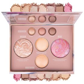 BERALLOYE palette front view showing seven full-size pans and compact design benefit