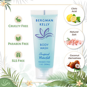 BERGMAN KELLY label close-up highlights tropical ginger and lime scent and ingredient clarity for guests