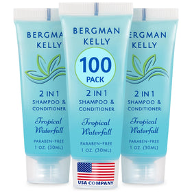 Bergman Kelly front packaging showing Tropical Waterfall scent and guest-ready design