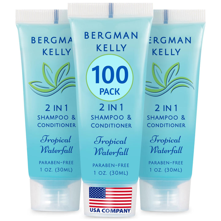 Bergman Kelly front packaging showing Tropical Waterfall scent and guest-ready design